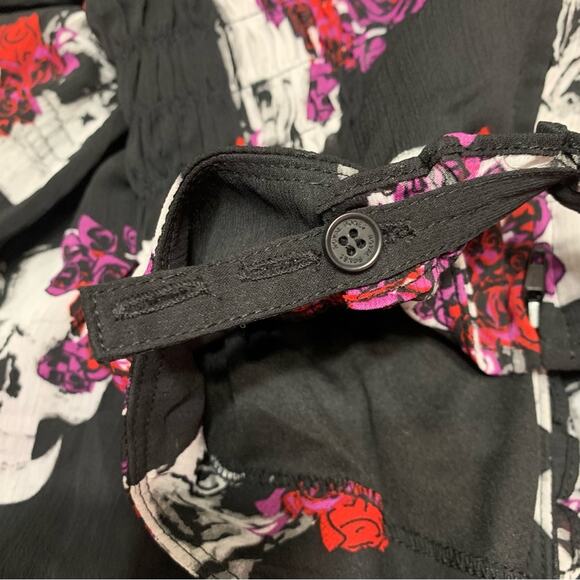 WhimsyGoth Dress Royal Bones by Daang Skull Print Sz Medium Black Chiffon - Picture 13 of 16